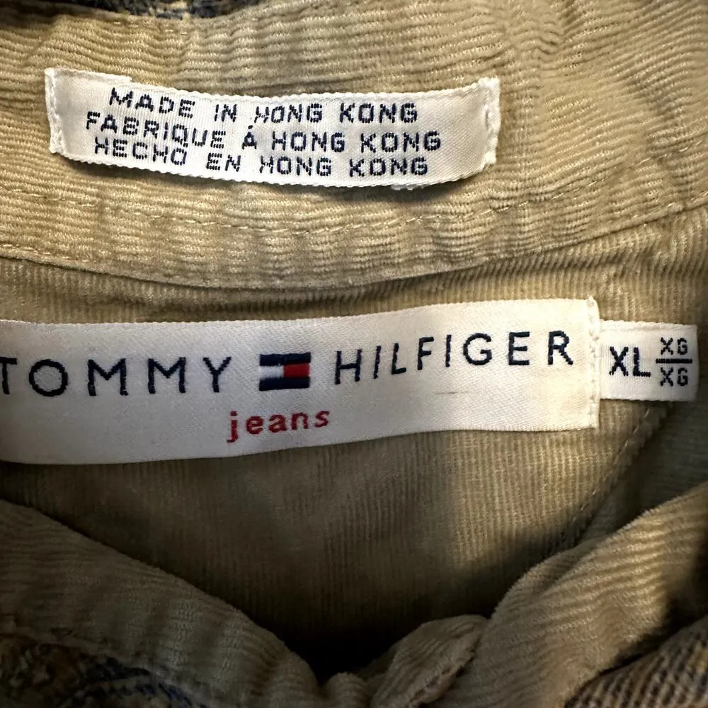 Vintage Tommy Hilfiger Pearl Snap Button Rodeo Shirt 80s Corduroy Paisley Tan XL - Image 3