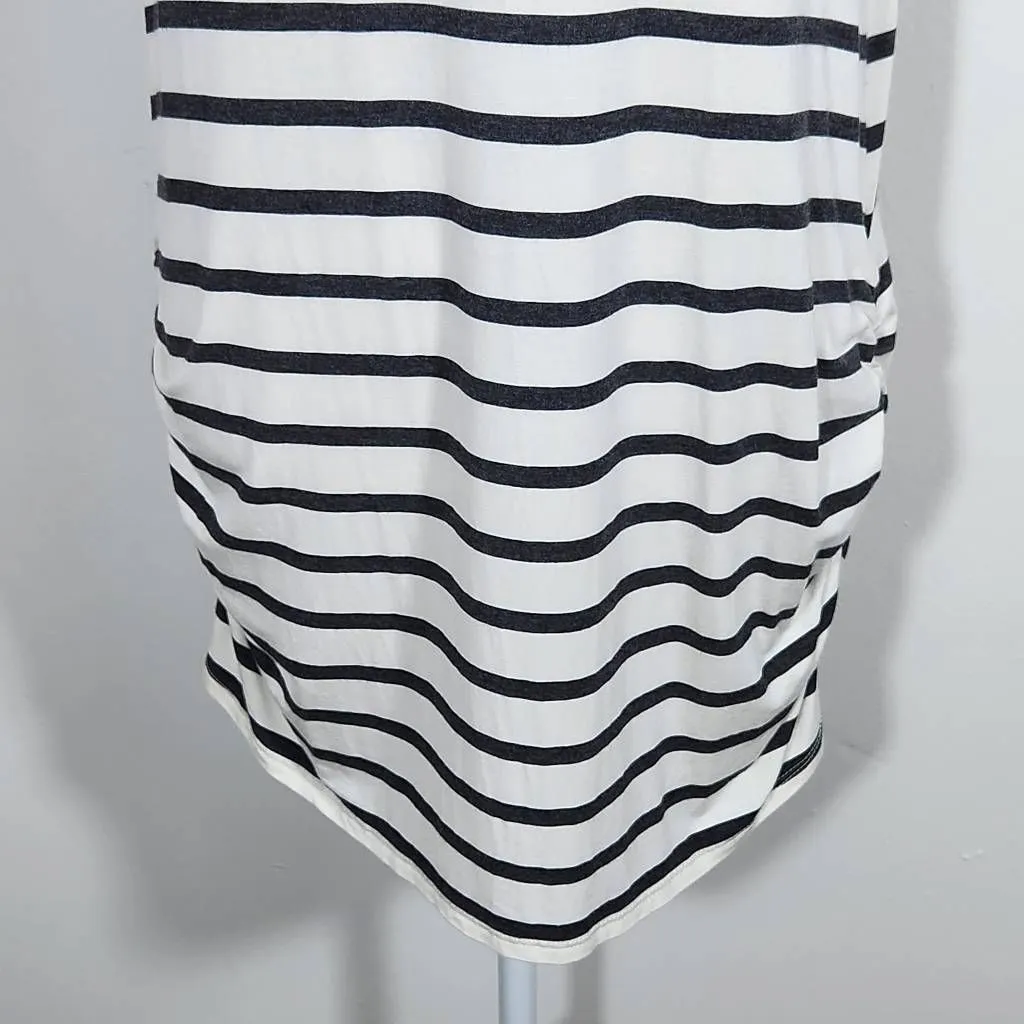 Loveappella  Black and White Stripe Sleeveless Tunic with Side Ruching Size Large - Image 4