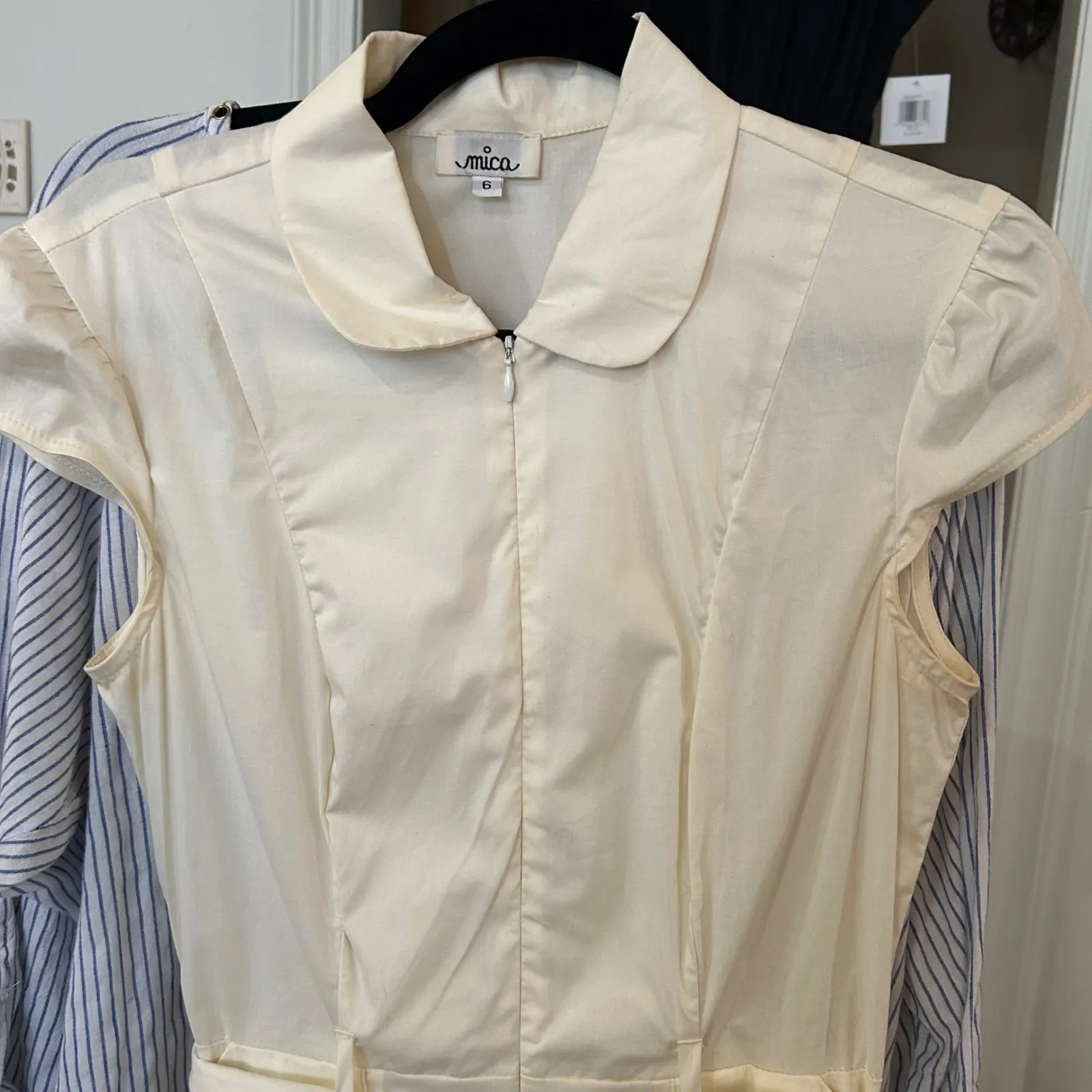 Mica Dress Belted Midi Shirt Dress Collared Sleeveless‎ Yellow Size 6 - Image 3