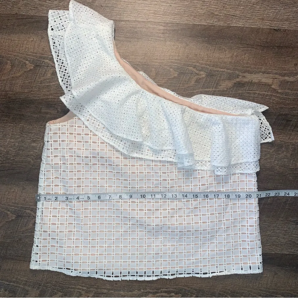 J. Crew White One Shoulder Ruffle Eyelet Top Size 10 - Image 6