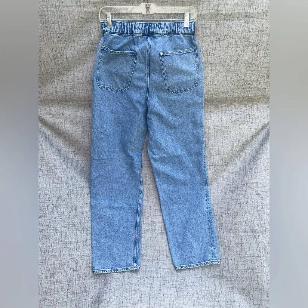 H&M Light Blue Denim Jeans Size XS, With Elastic Waist, Loose Fit - Image 2