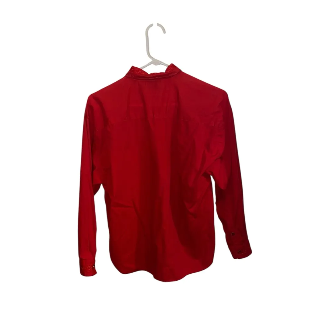 Vintage Separate Issue Christmas Red Embroidered Button Up Shirt valentine Western Size 10 - Image 6
