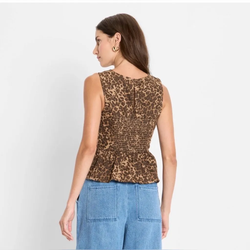 NEW Peplum Tank Top Target Future Collective Brown Leopard Print S - Image 2