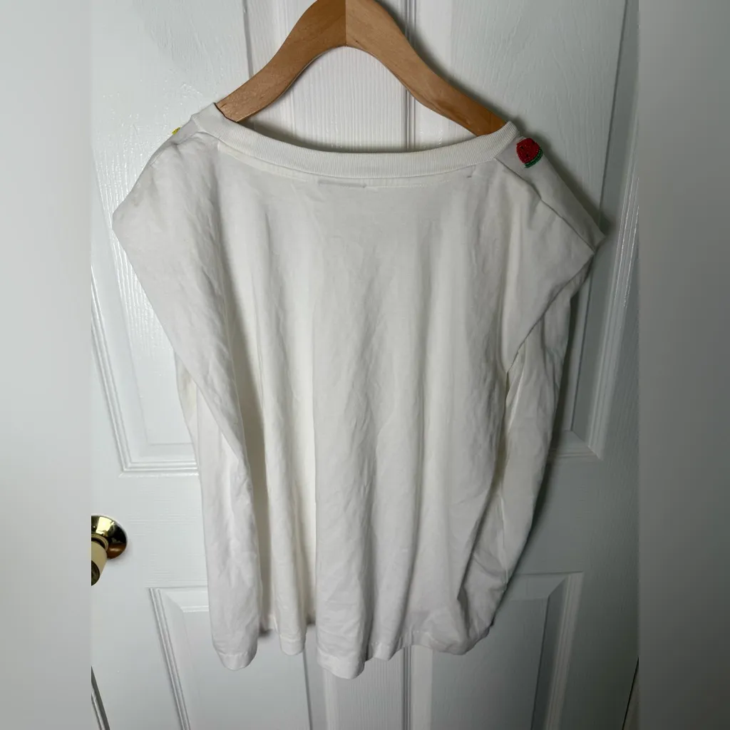 Farm Rio White Beaded Fruits Organic Cotton T-Shirt XL - Image 7