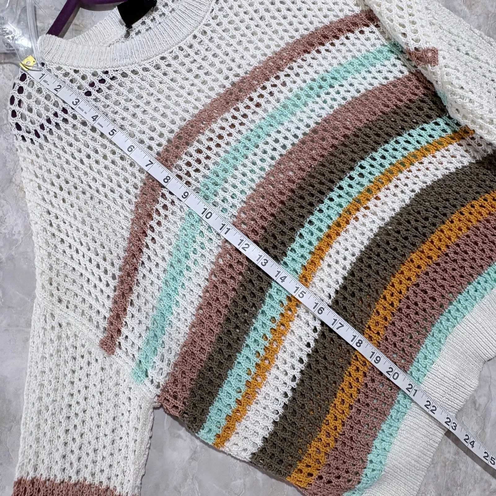 Anthropologie Ryu Womens Sweater size M Oversized Loose fit Colorblock Crochet - Image 5