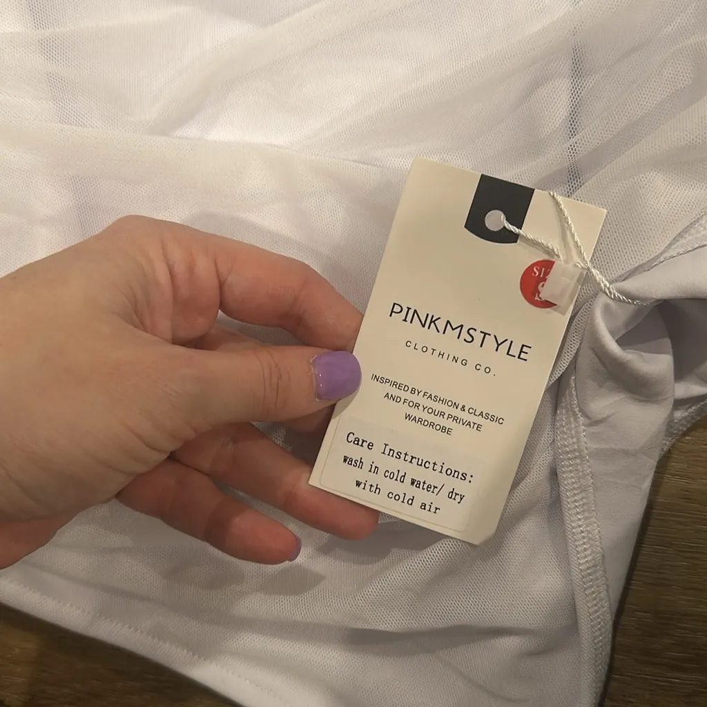 NWT White mesh long sleeve body suit - Image 2