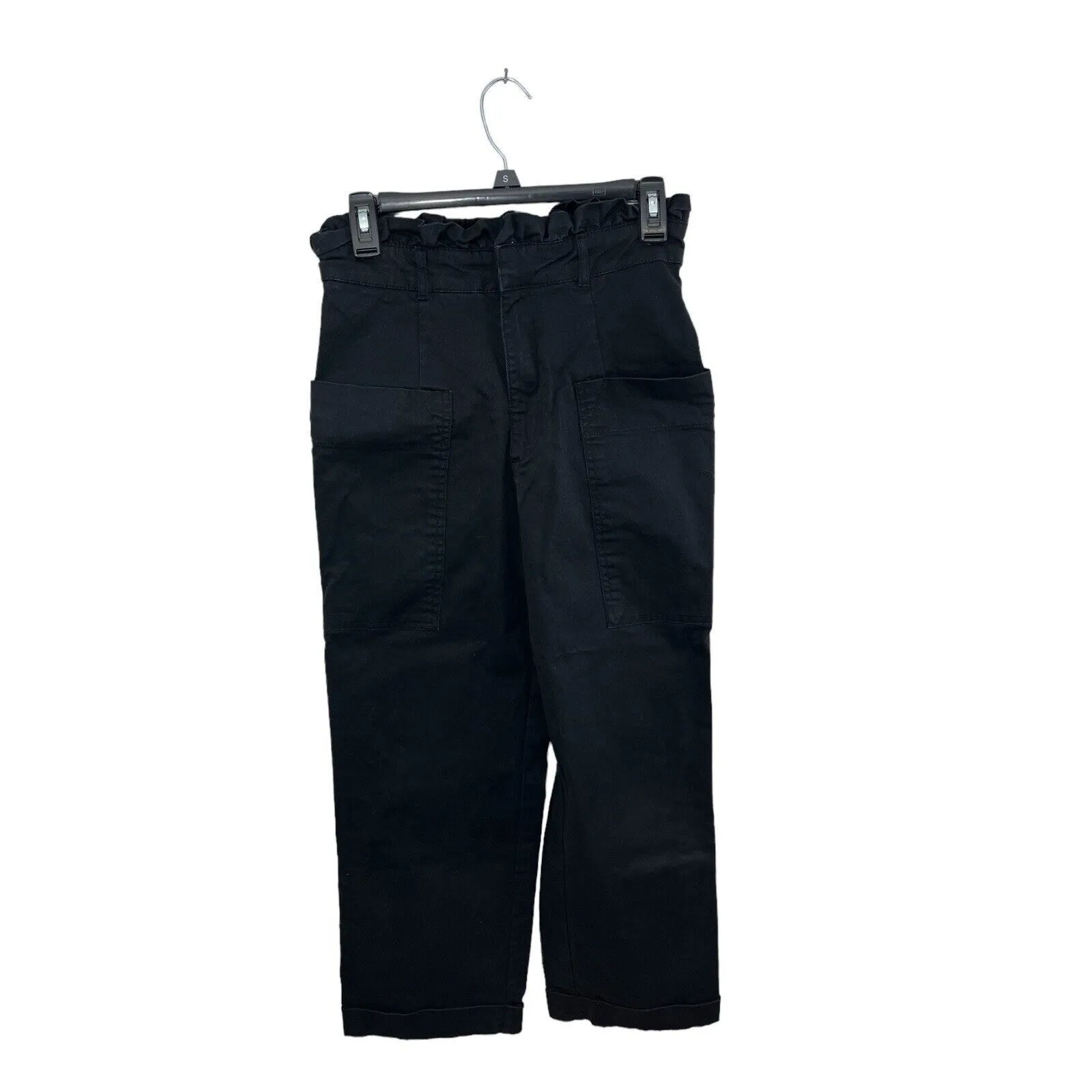 Zara High Waisted Black Pants Paperbag Waist Side Pockets Small Wide Leg - Image 6