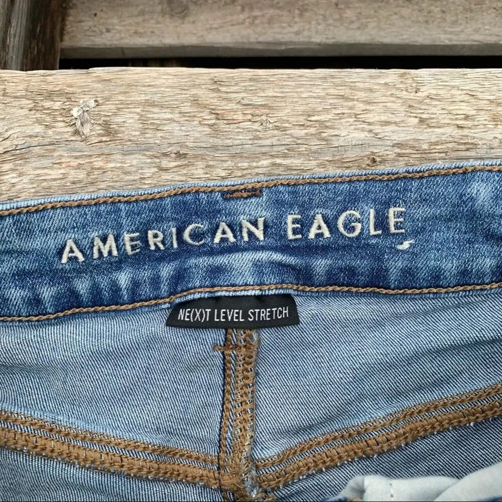 AEO Hi Rise Shortie distressed cutoff Jean Shorts Size 2 Next Level Stretch - Image 2