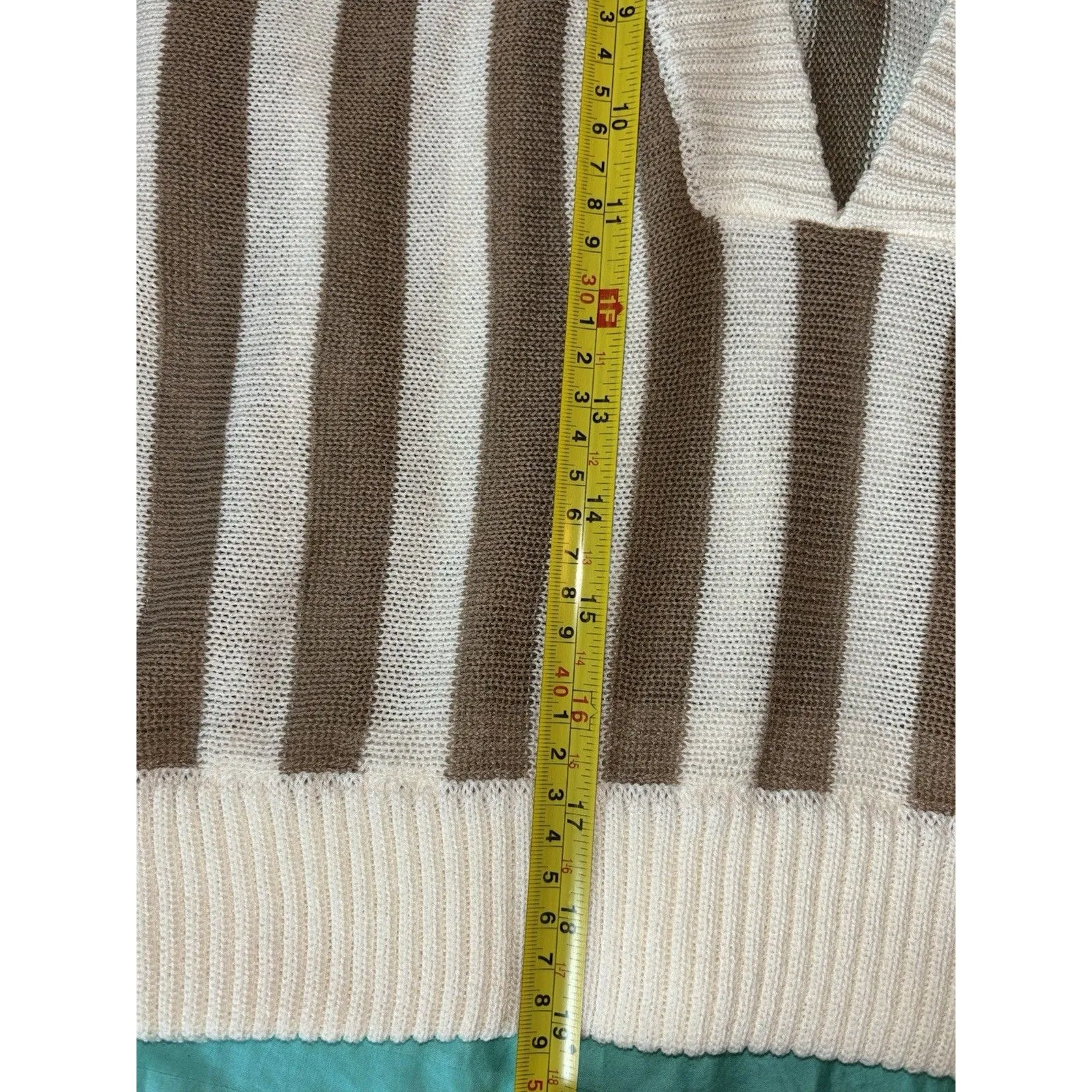 Honey Belle Sweater Womens Med Crop Top Tight Knit Brown & Ivory - Image 15