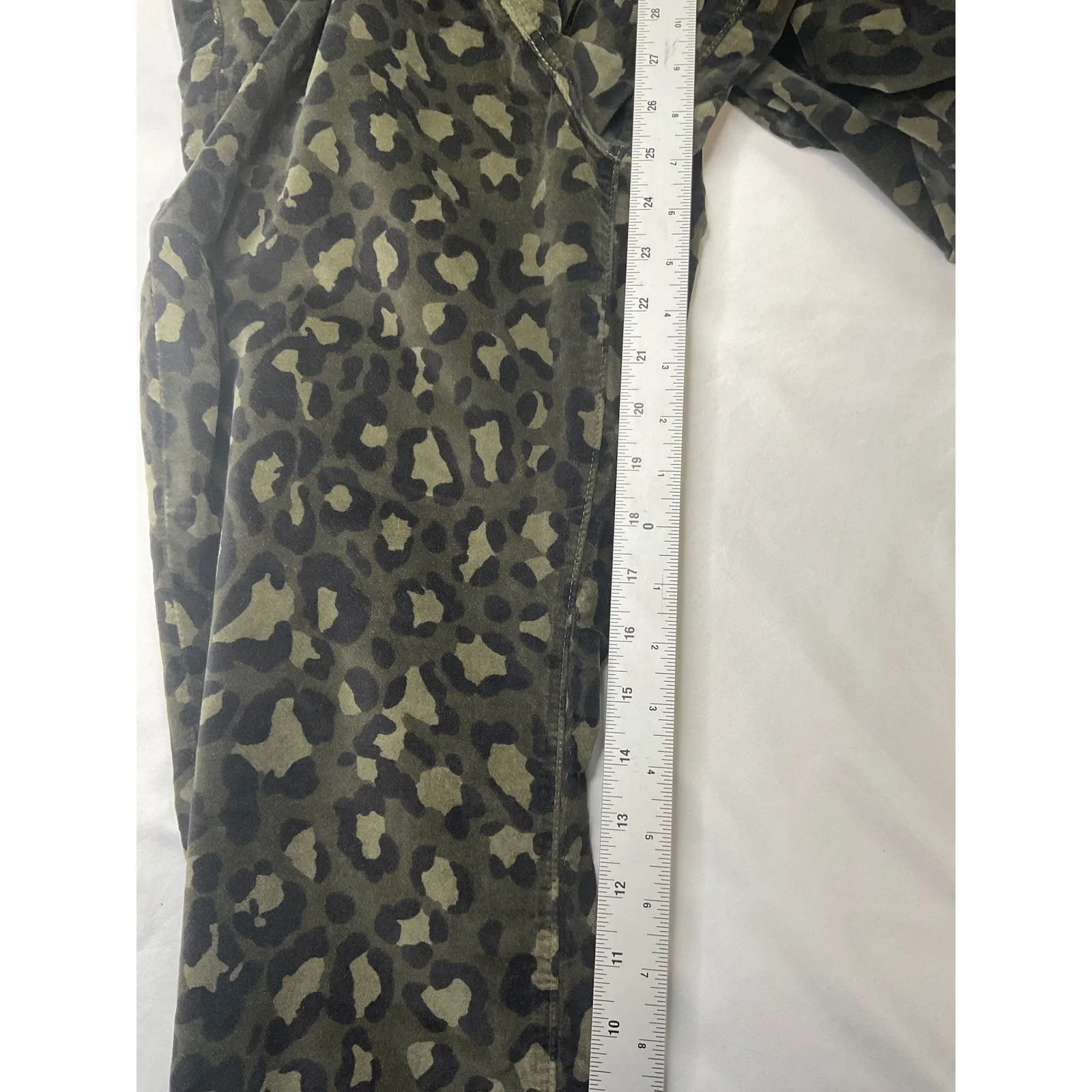 Levi's Premium 724 High Rise Straight Crop Leopard Print Olive Green Suede Pants - Image 8