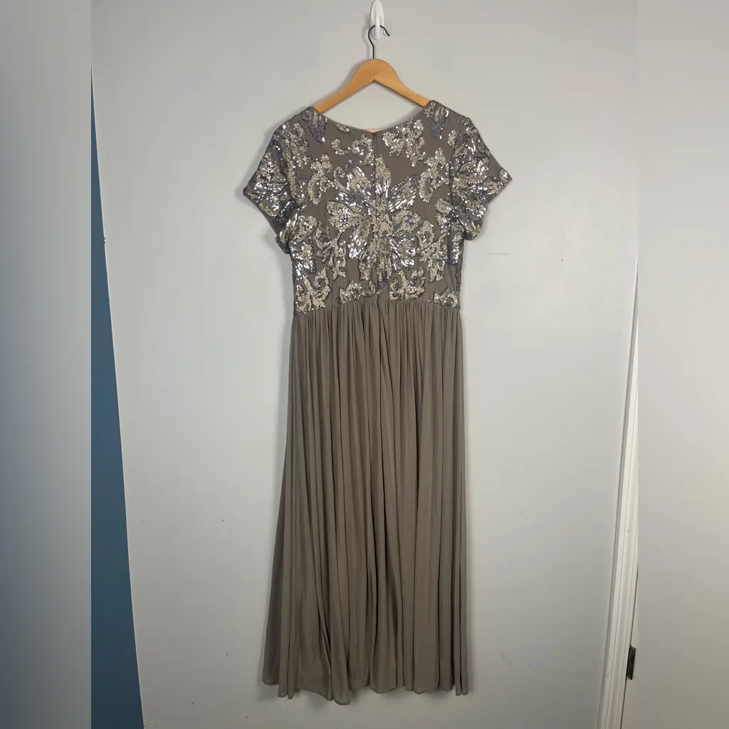 BETSY AND ADAM A-Line Dress with Floral Sequin Bodice in taupe size 14W - Image 5
