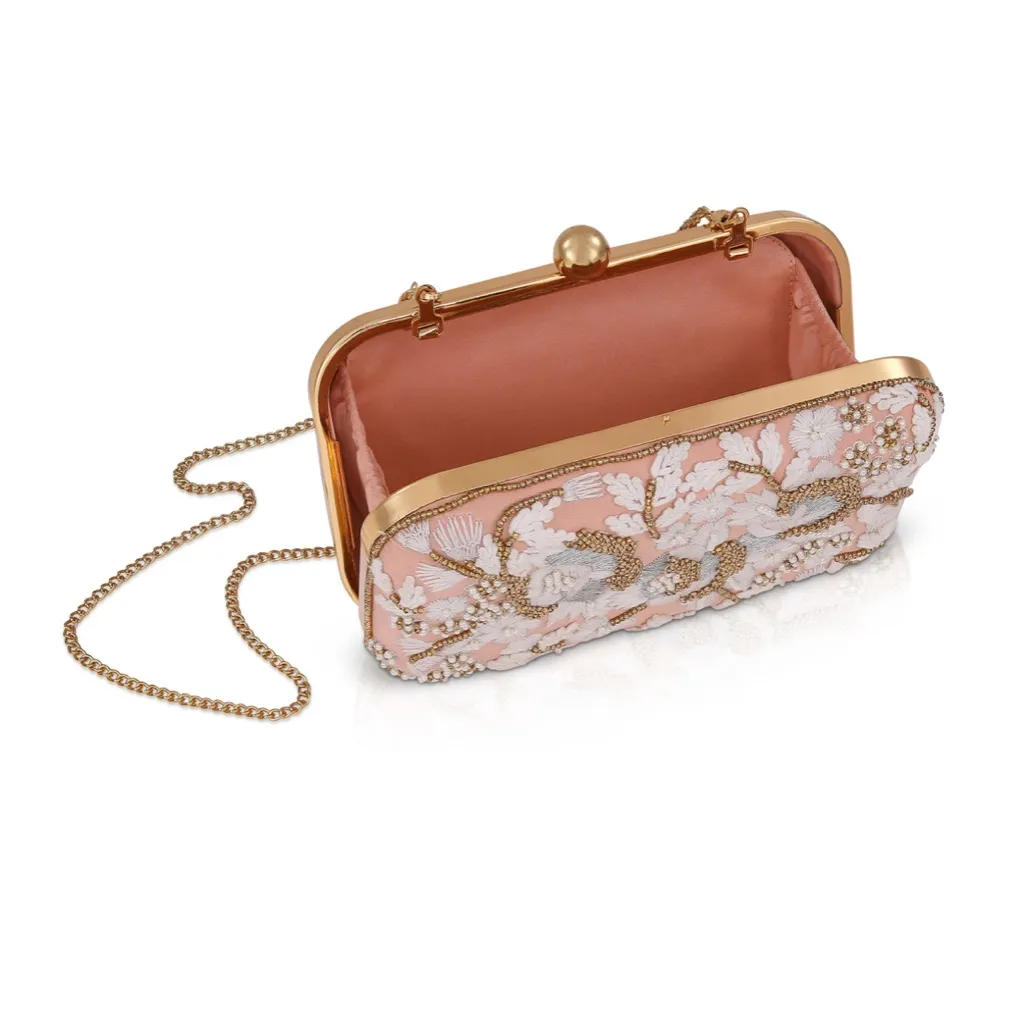 Badgley Mischka Jewel Beaded Floral Embroidered Boho Crossbody Clutch Bag NEW Pink - Image 3