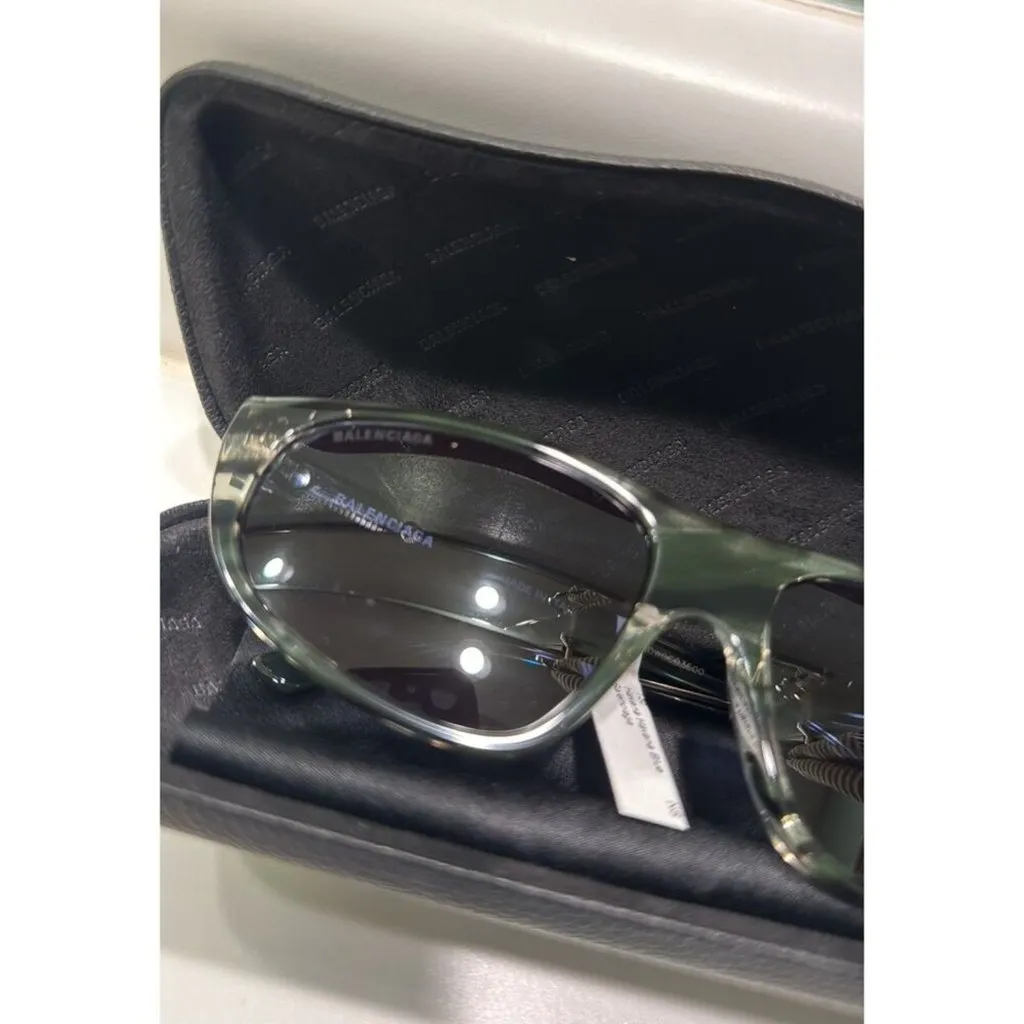 Balenciaga 60MM Rectangle Sunglasses zebra with blue lenses - Image 13