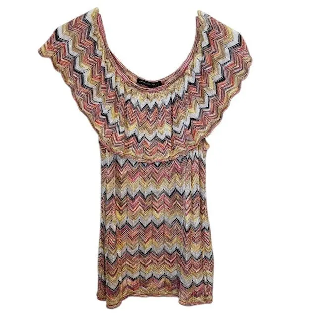White House Black Market Knit Top Chevron Ruffle Sleeveless‎ Multicolor Size M - Image 4