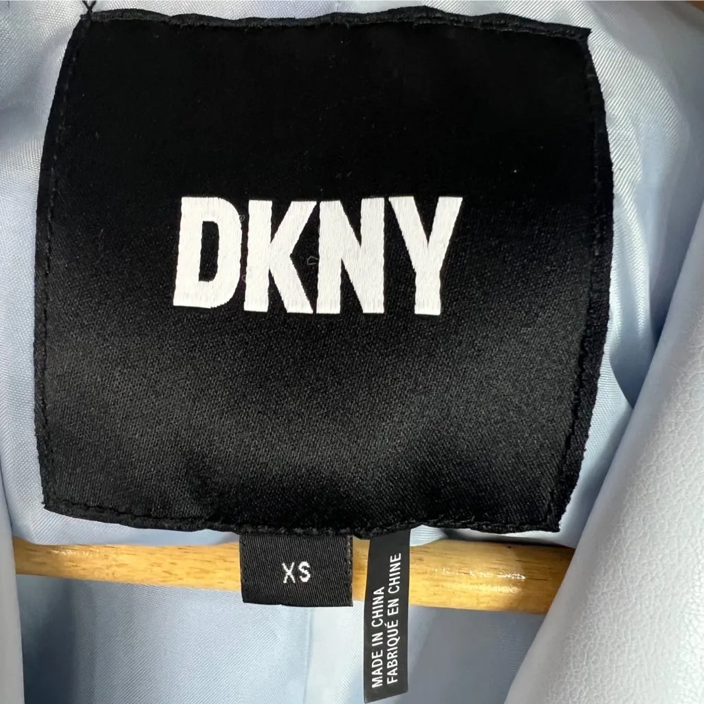 DKNY Double-Breasted Oversized Blue Artic Ice Faux Leather Blazer XS Boyfriend - Image 7