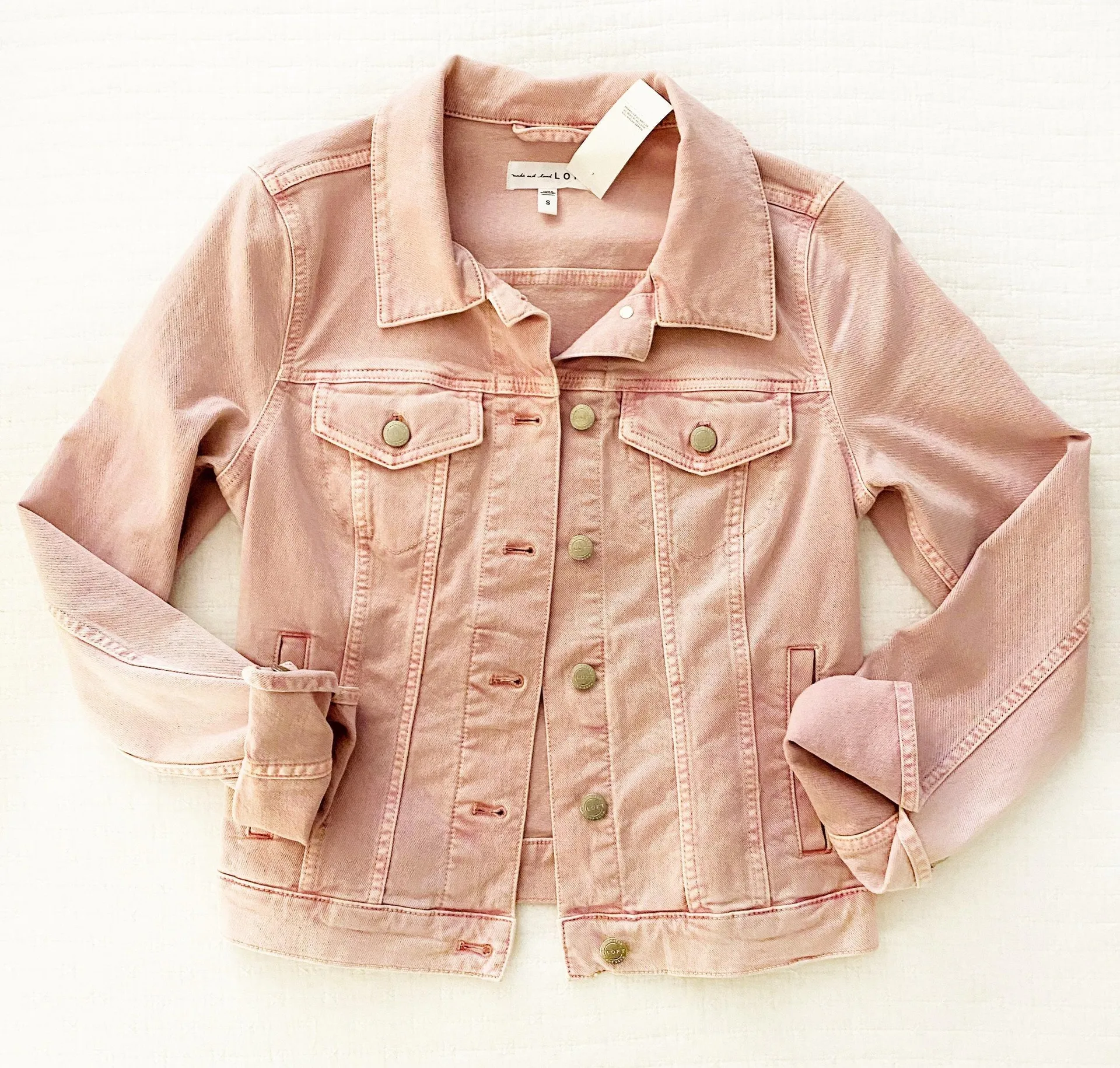 Ann Taylor LOFT NWT Pink Distressed Denim Jacket - Image 2