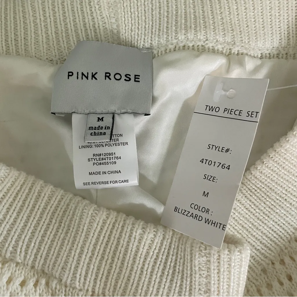 Pink Rose White Bohemian 70's Crochet Hippie Bell Bottom Pants & Crop Medium Set - Image 10