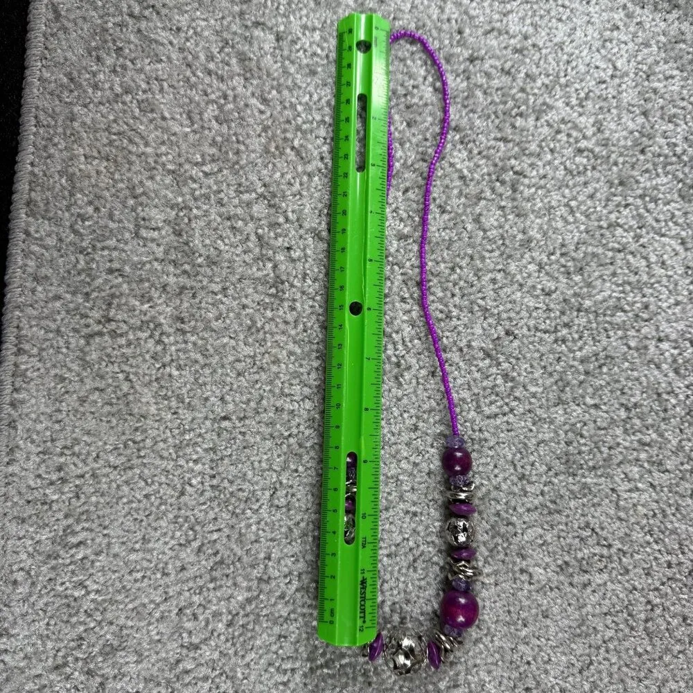 Purple Beaded Necklace With Silver - Image 4