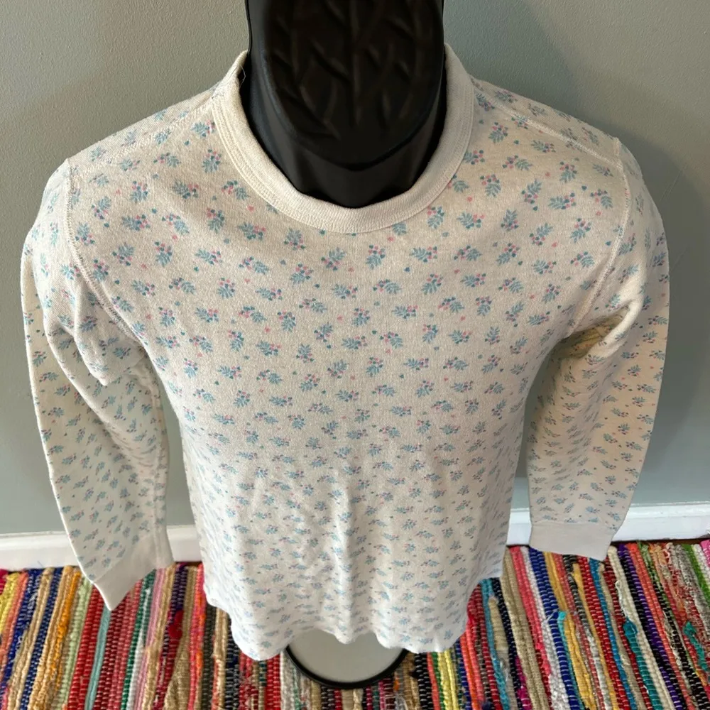 70s Floral Country Kitchen Shirt Long Sleeve Medium Pastel Colors White - Image 3