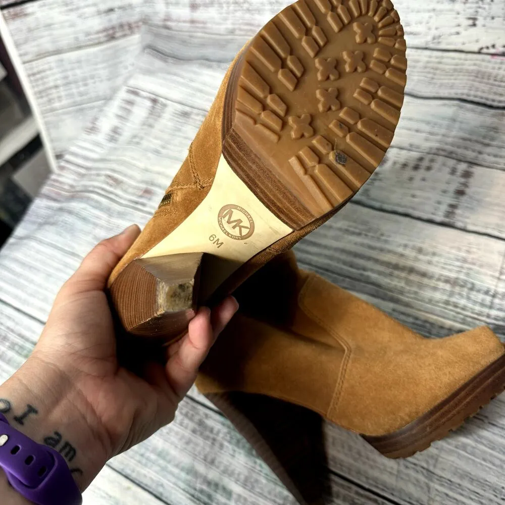 Michael Kors MK Camel Suede Open Toe Heel Booties 6 - Image 4
