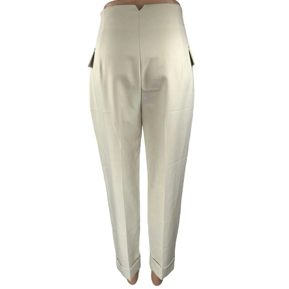 Zara Women's Off White High Waisted Pleated Straight Trouser Dress Pants Size S - Image 3