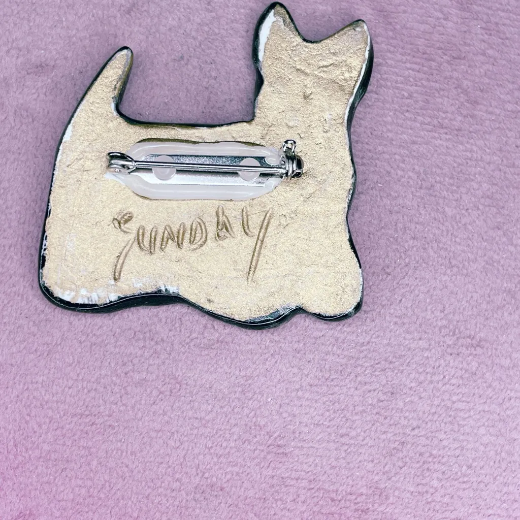 693. Clay Gray Handmade Scottie Pet Dog Brooch Silver - Image 2