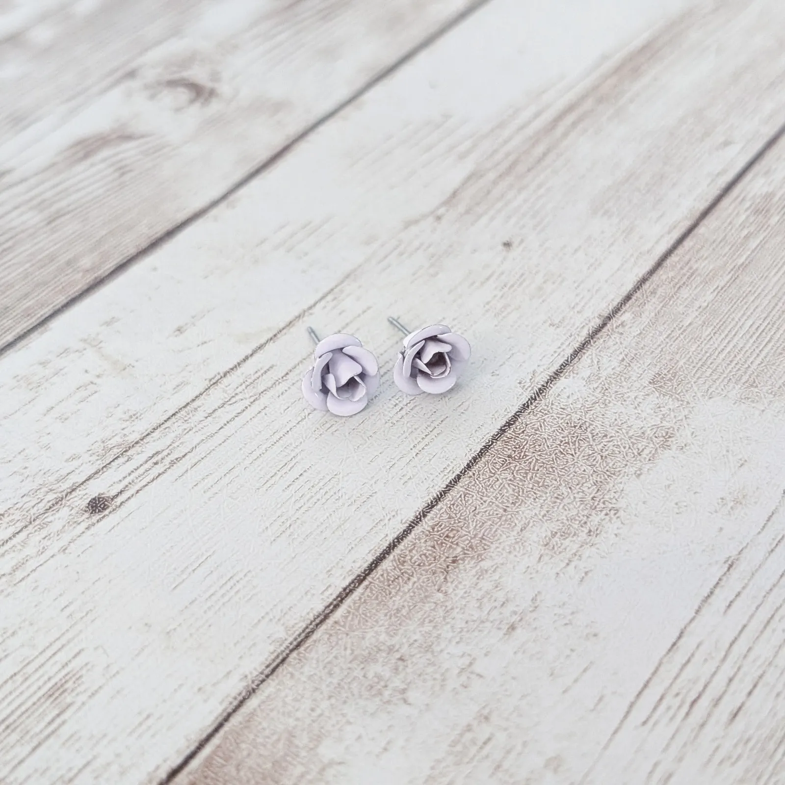 Vintage Stud Earrings Light Lilac Small Rose Purple - Image 8