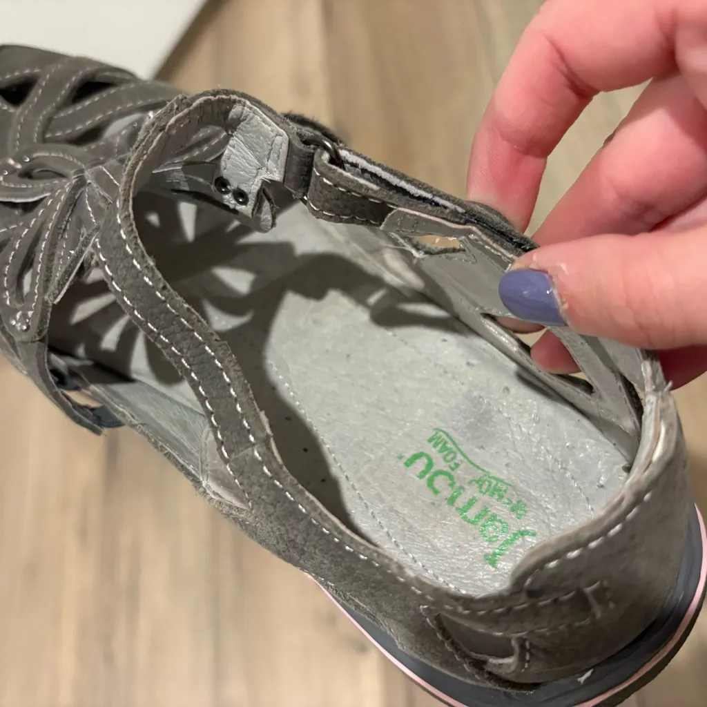 JBU Jambu Abby Leather Ankle Strap Sandals Flats Shoes grey‎ Womens Size 9 - Image 7