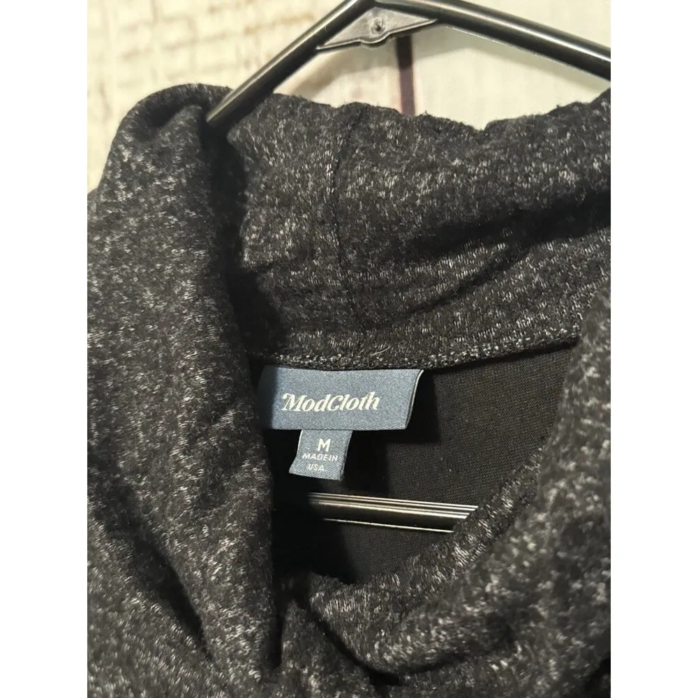 ModCloth Fit & Flare Dress Knit Long Sleeve Mock Neck Black Size Medium USA - Image 6