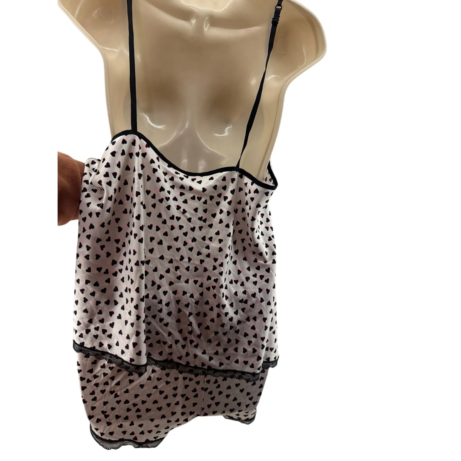Victoria Secret Satin Sleepwear Black Neon Pink Heart Cami Shorts Set XLarge - Image 9