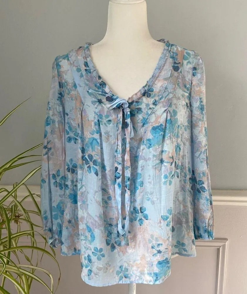 Zac & Rachel Three Quarter Sleeve Loose Shirt Spring Summer Blouse Coastal Sz M Blue Size M - Image 2