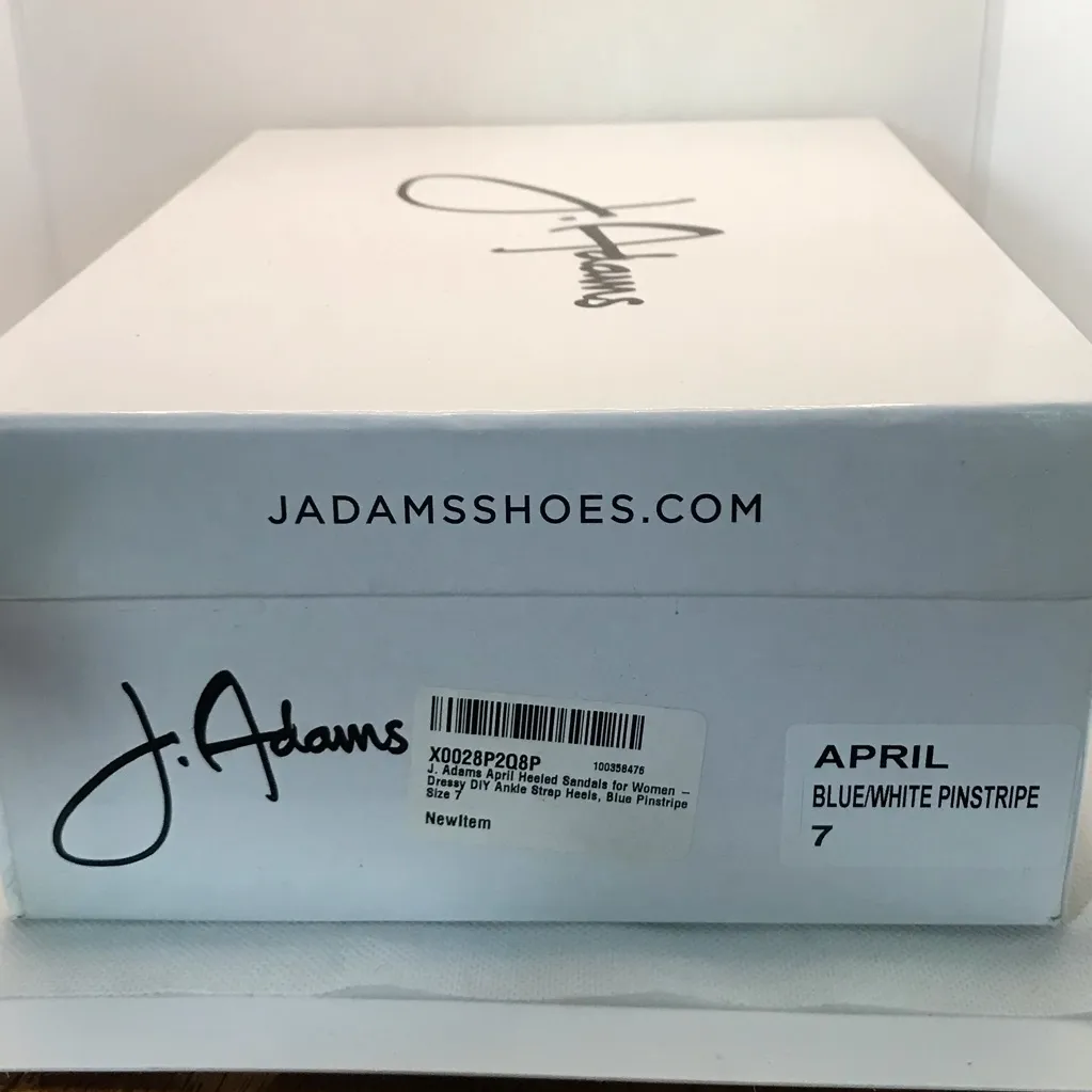 J. ADAMS "APRIL" BLUE & WHITE STRIPED LOW HEEL SANDALS W/POM POMS NIB (7) - Image 13