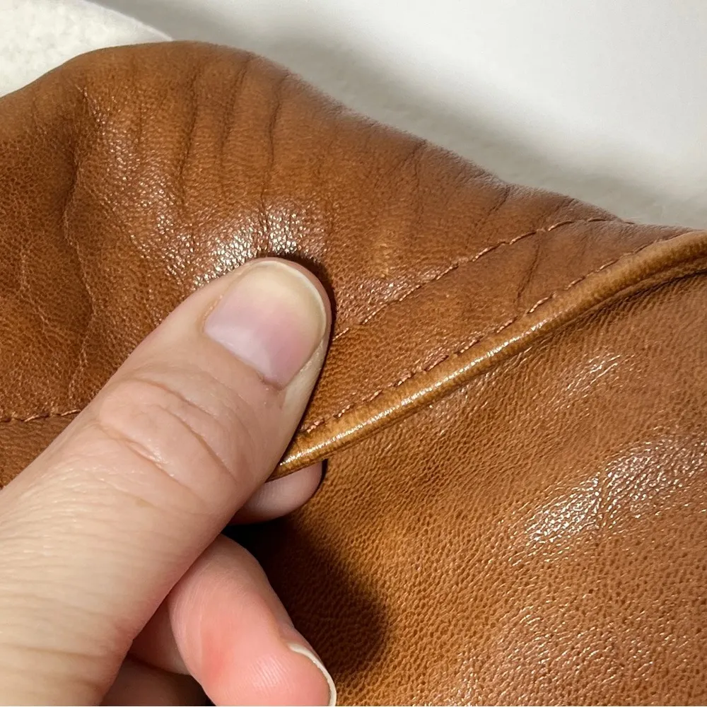 Vintage Anne Klein Longer Line Camel Faux Belted Leather Jacket Sz M - Image 13