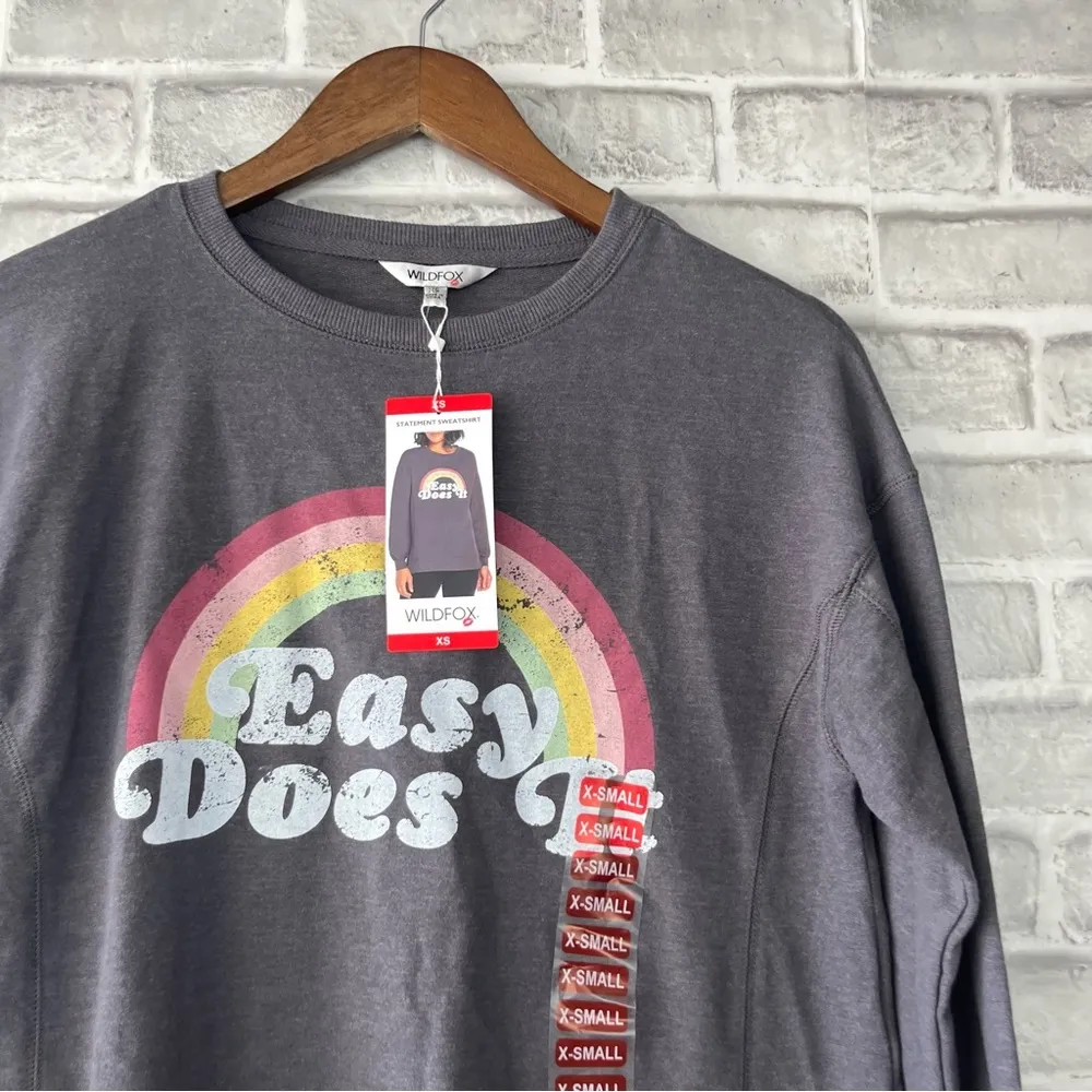 Wild Fox NWT Easy Does it Crew Neck Casual Soft Stretch Sweater Rainbow Sz XS - Image 3