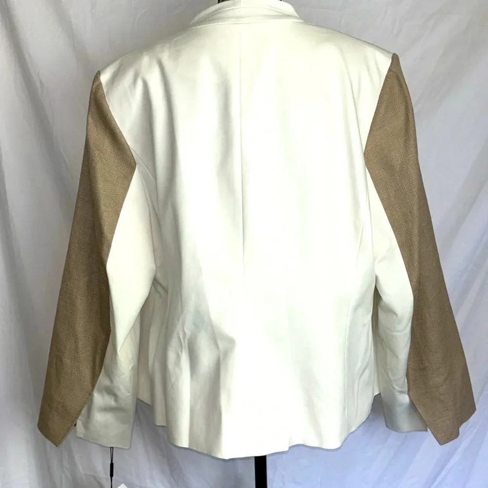 Calvin Klein Womens Linen Blend Khaki White Gold Zipper Pockets Blazer - Image 8