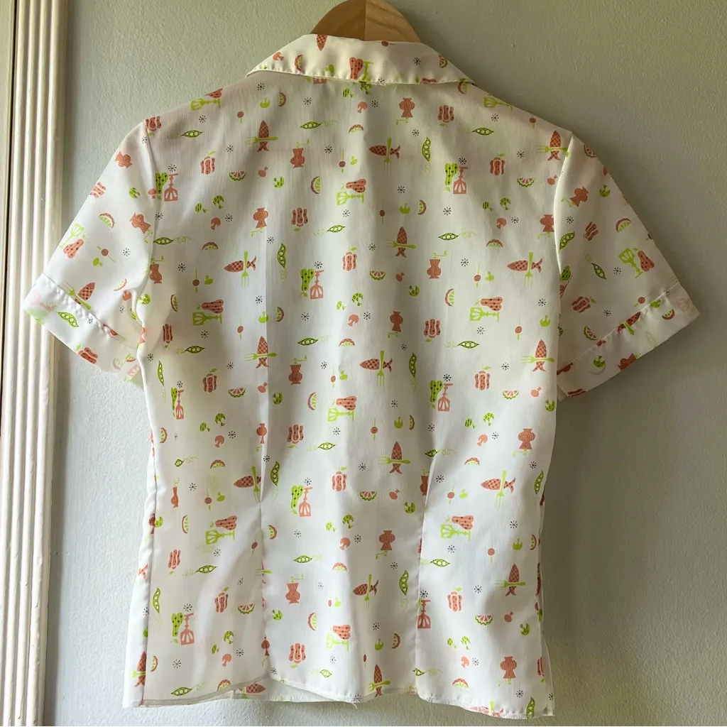 Vintage 60’s BBQ Blouse•Sz S White - Image 4