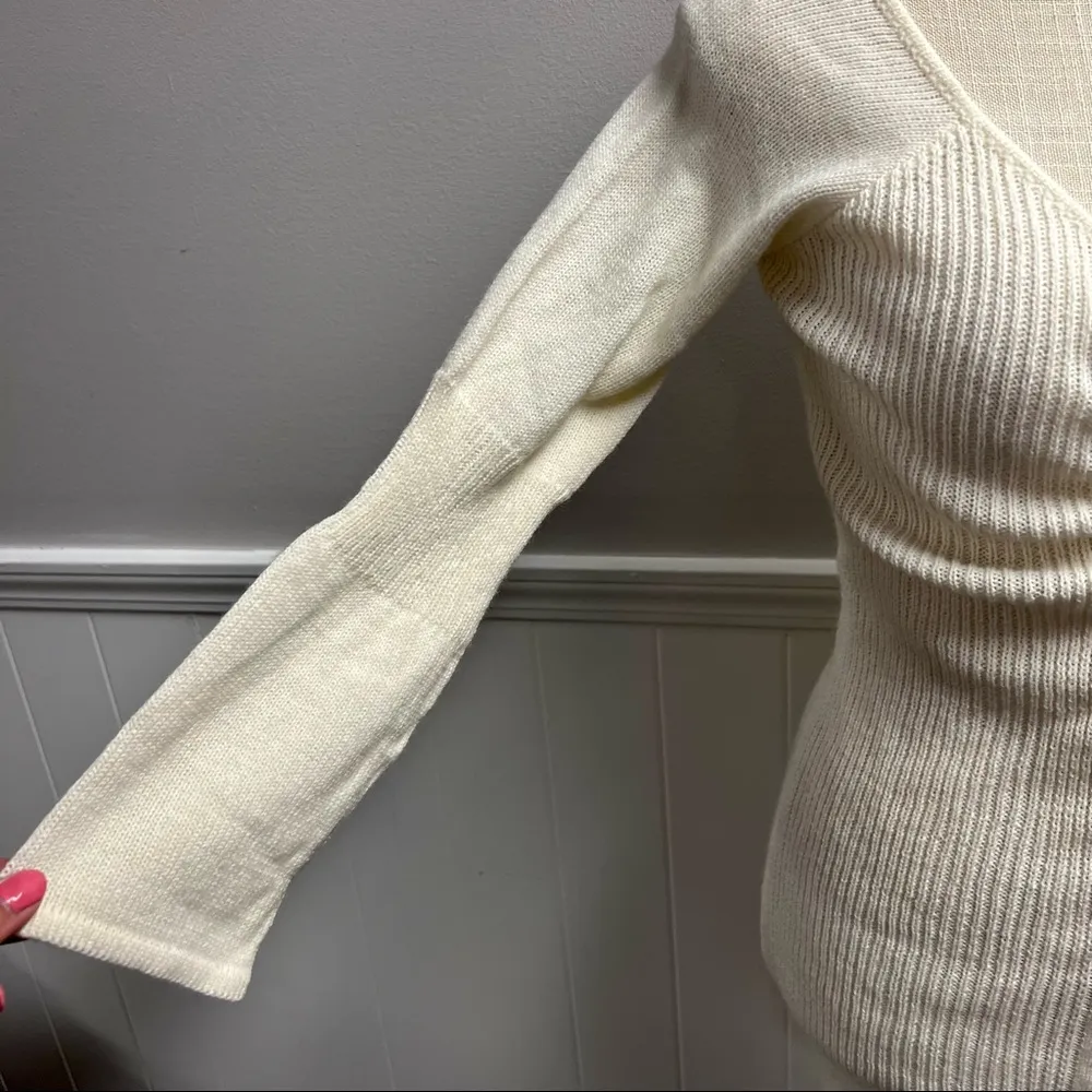 NEW Lioness Breaking Me Ivory Knit Cinched Long Sleeve Mini Sweater Dress Small - Image 5