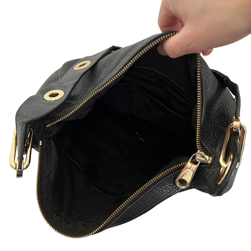 Michael Kors Black Leather Shoulder Bag Grommet Strap - Image 5