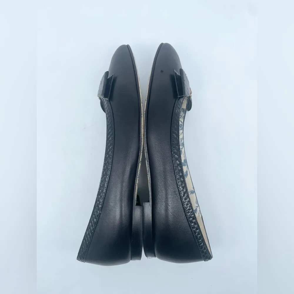 Gucci Black Leather Snake skin bow embellished GG Ballerina flats EU 38.5 - Image 6