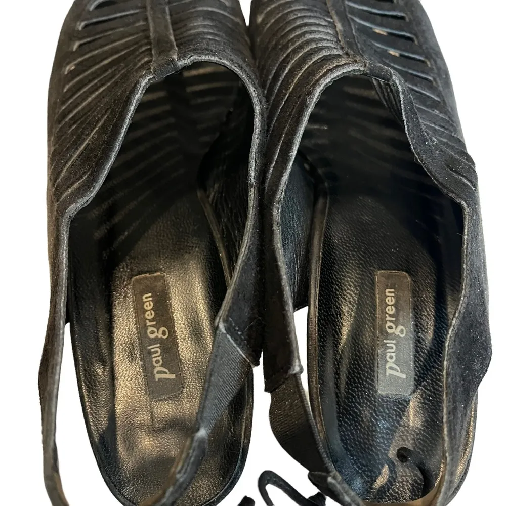 Paul Green Trisha Suede Peep-Toe Slingback Heel Sandals Black - Image 8