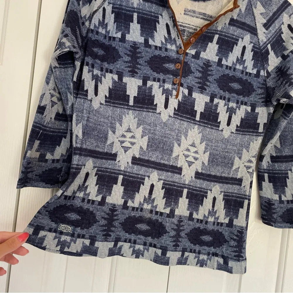 Lauren Ralph Lauren Native American Aztec Henley Knit Top Ribbed Sz Small Blue - Image 11