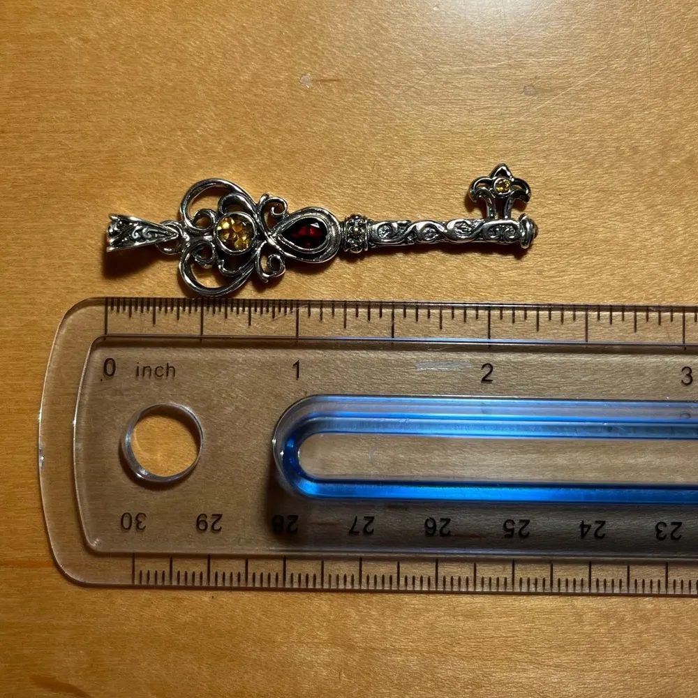 Vintage BJC Samuel Benham Garnet & Citrine Sterling Silver 18K Gold Key Pendant - Image 16