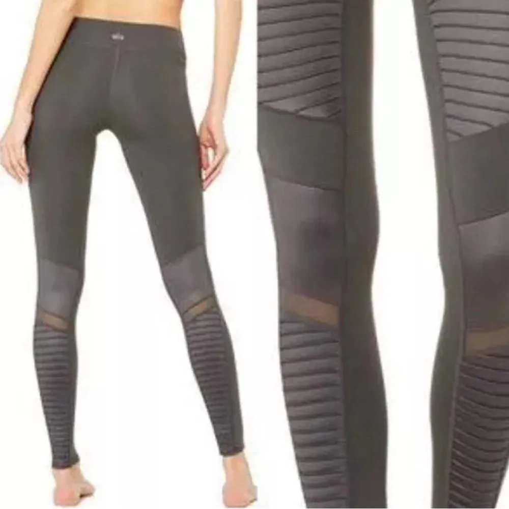 Alo Yoga Size Medium Low Waist Grey Moto Legging Athletic Textured Mesh Pant - Image 4