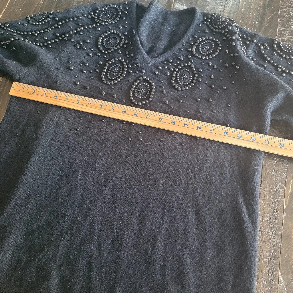 Outlanders Lambswool Angora Rabbit Sweater Beaded 80s‎ Black Womens Size L - Image 4