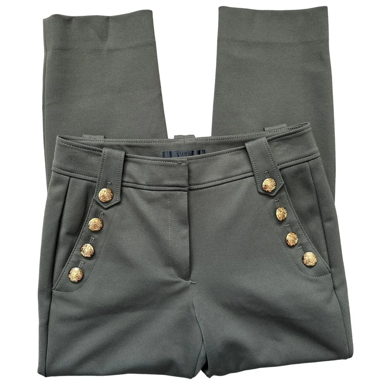 White‎ House Black Market Jolie Button Straight Luxe Stretch Pants Olive Size 8 - Image 4