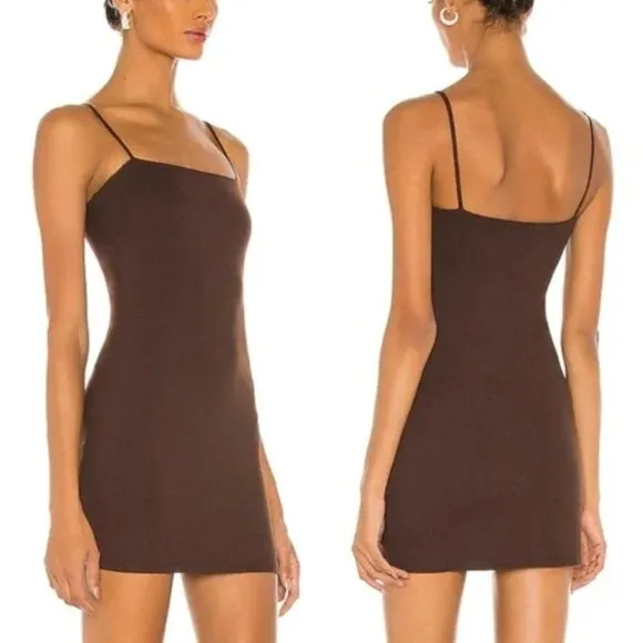 Susana Monaco Dress essential thin strap mini Brown small party chic minimalist - Image 2