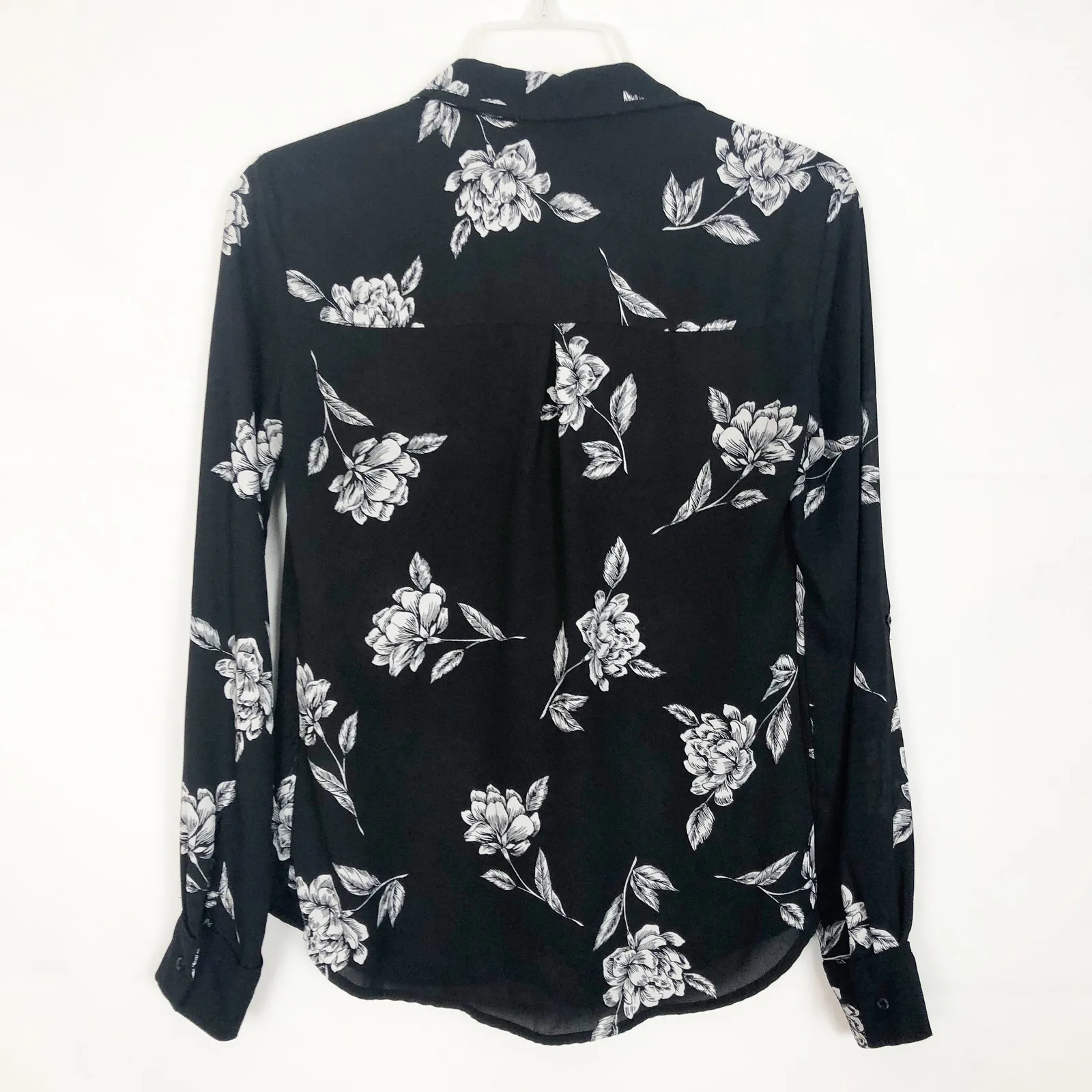 Candie's Floral Black Button Front Chiffon Blouse Size XS - Image 6