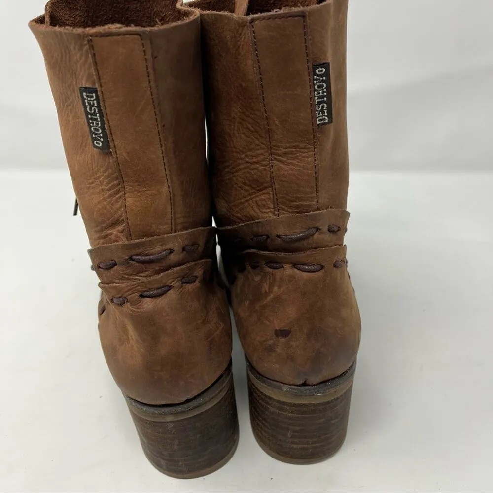 Destroy Stitch Lace Up Boots Leather Womens Size 40 / US 9 Brown - Image 4