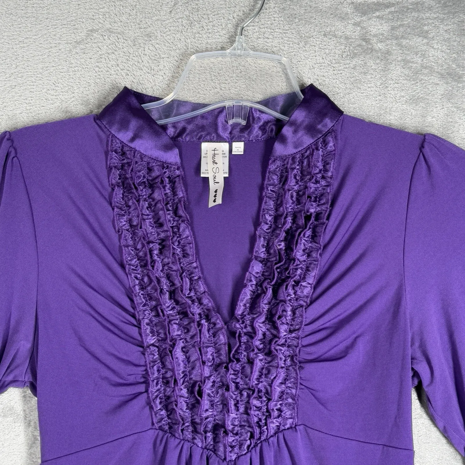 Heart Soul Purple Ruffle V Neck Blouse Tunic Short Sleeve Satin Trim Top Large‎ Size undefined - Image 4