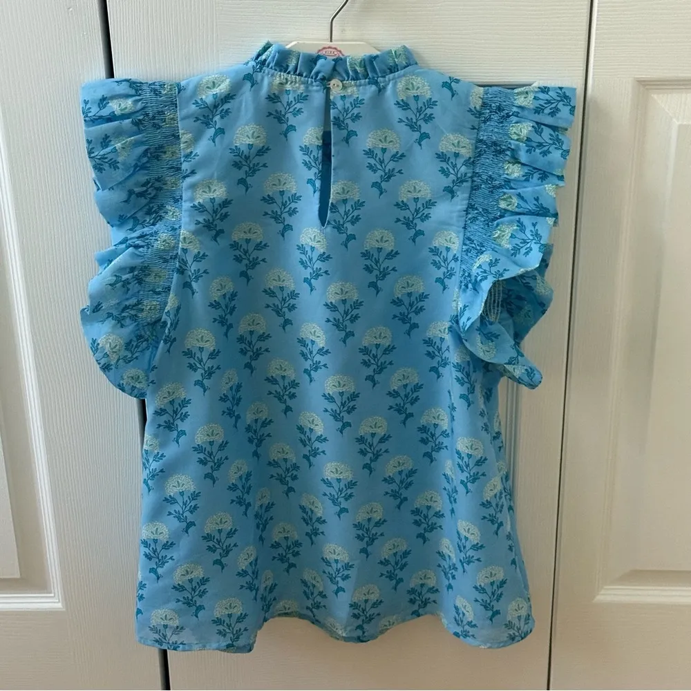 J.Marie Block Printed Blue Ruffle Tank - Image 4